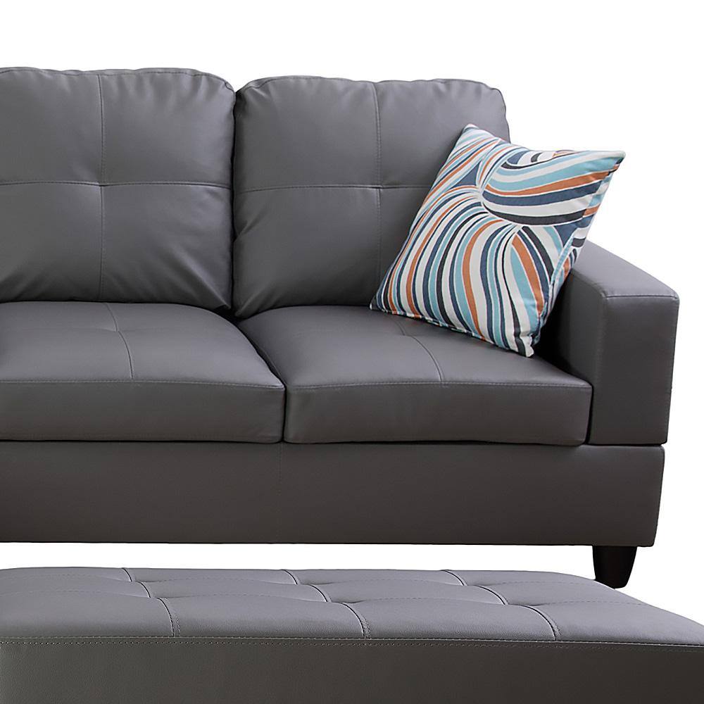 Star Home Living 103.50 in. W Square Arm 2-piece Faux Leather L Shaped Modern Left Facing Sectional Sofa Set in Gray