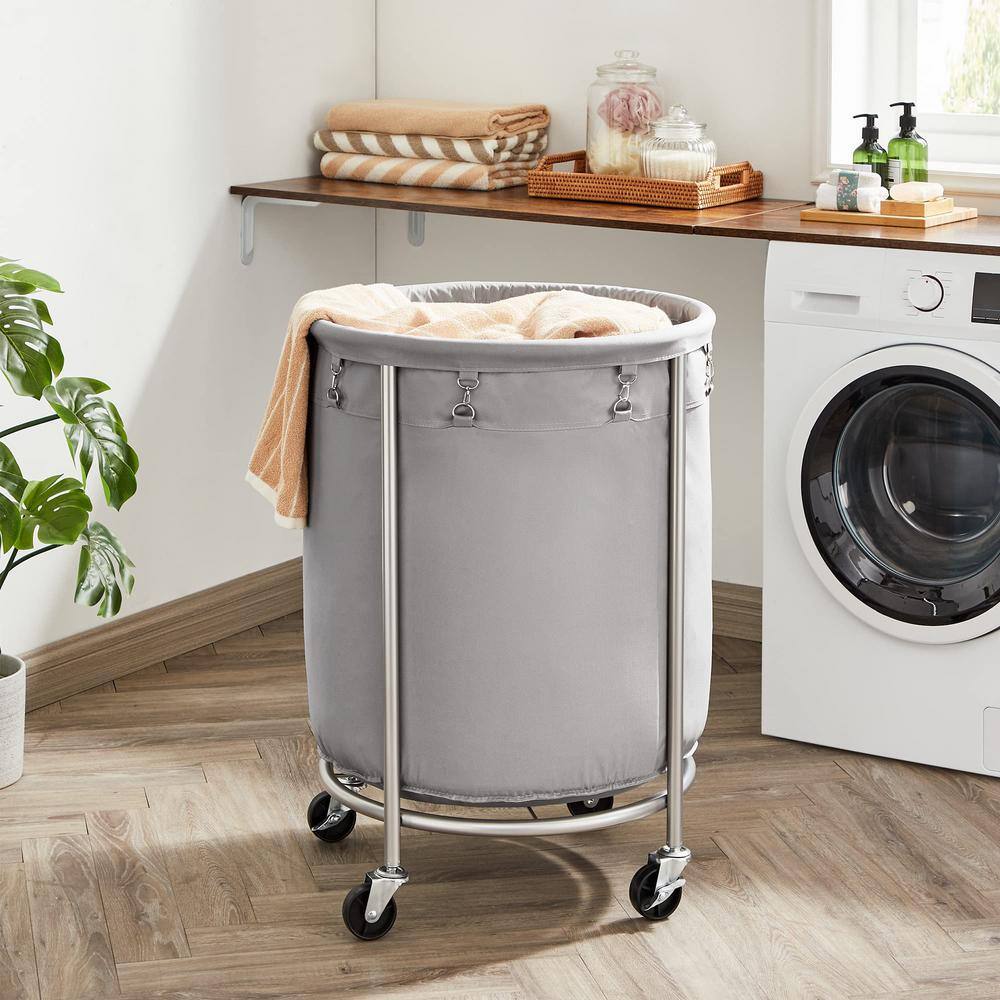 None 23.6 in. W x 23.6 in. D x 31.9 in. H Fabric Laundry Basket Hamper with Wheels Gray