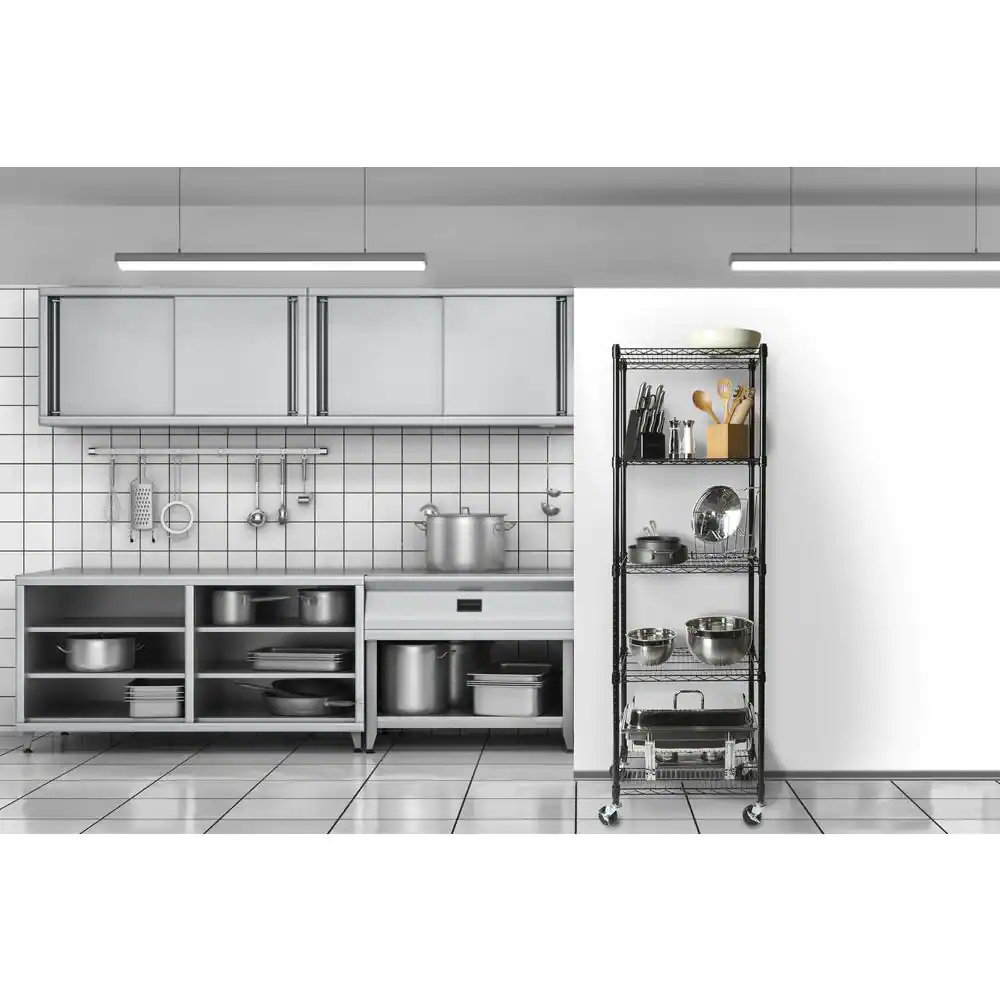 Seville Classics Black 5-Tier Rolling Steel Wire Shelving Unit (24 in. W x 75 in. H x 18 in. D)