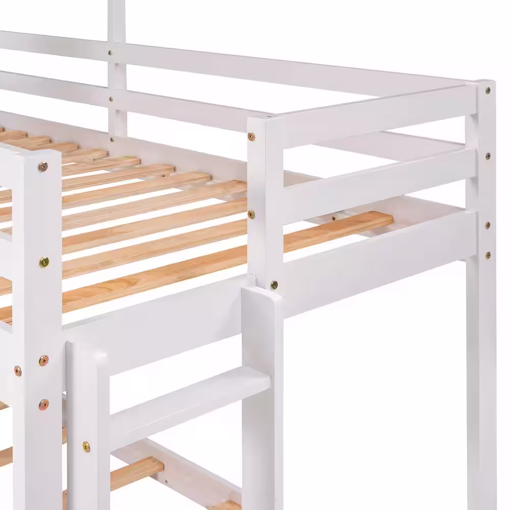 Harper & Bright Designs White Twin Over Twin Wood Bunk Bed with Roof and Window