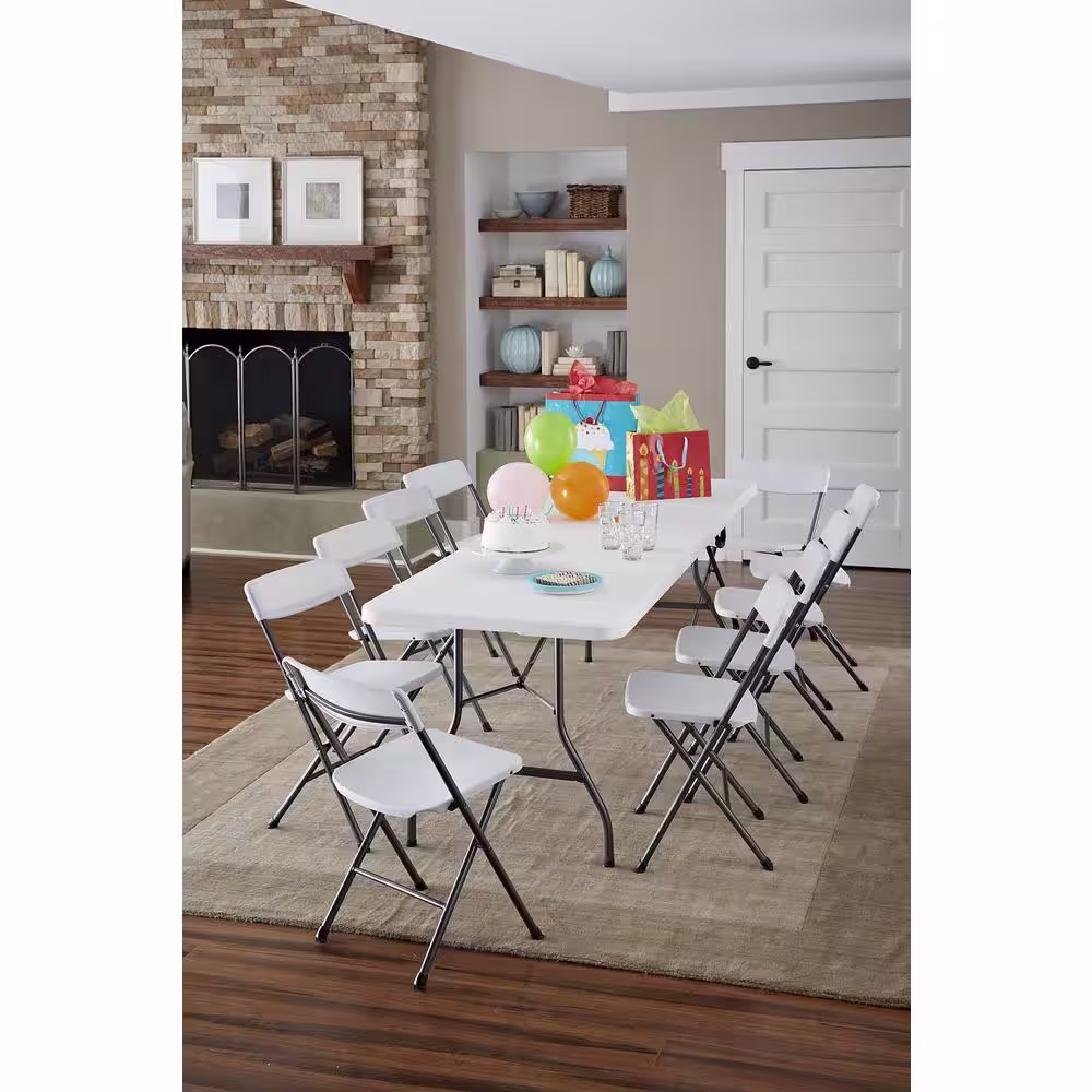 Cosco 96 in. White Plastic Fold-in-Half Folding Banquet Table