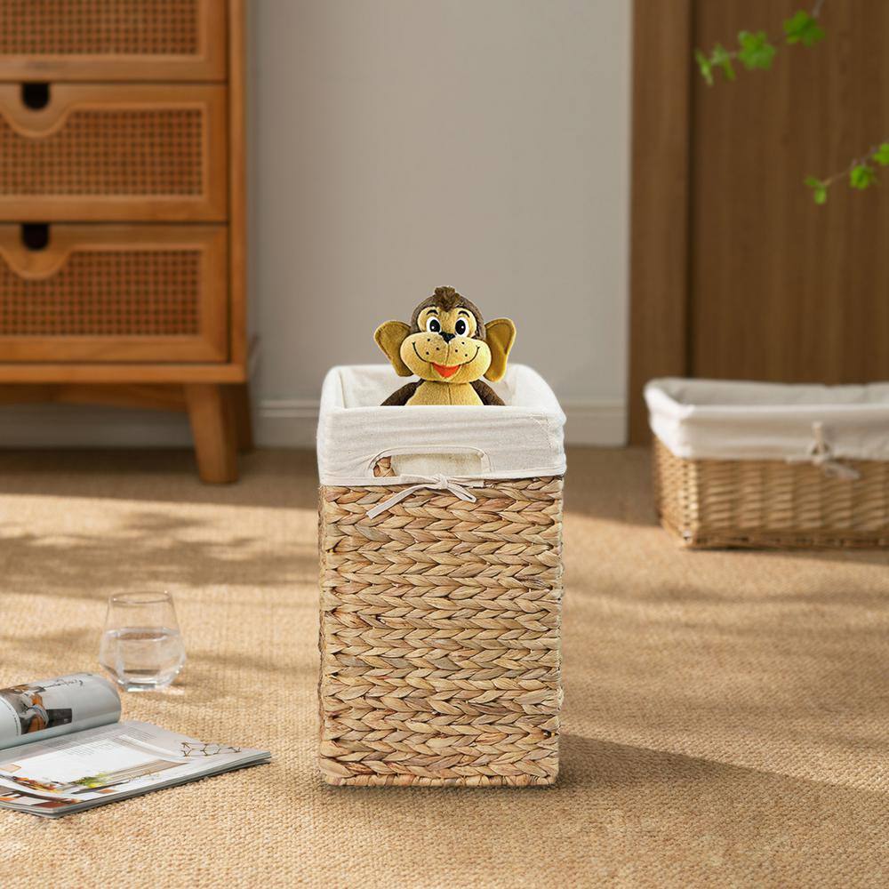 Vintiquewise Handmade Rectangular Water Hyacinth Wicker Laundry Hamper with Lid Natural, Small