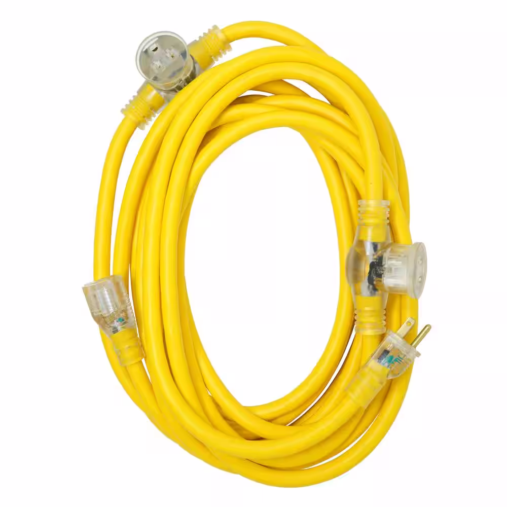 Southwire 25 ft. 14/3 STW Multi-Outlet (3) Outdoor Medium-Duty Extension Cord with Power Light Plugs