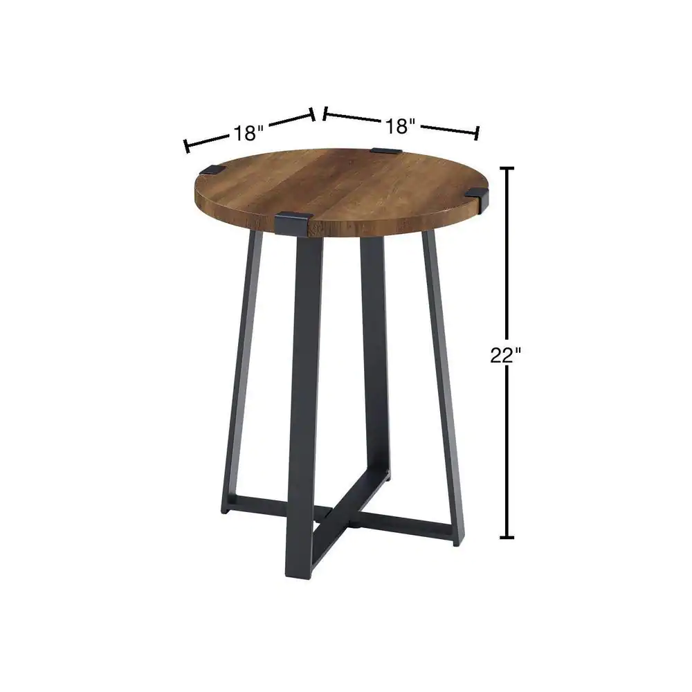 Walker Edison Furniture Company 18 in. Rustic Oak Rustic Urban Industrial Wood and Metal Wrap Round Accent Side Table