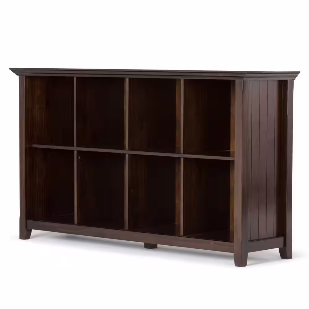 Simpli Home Acadian Solid Wood 57 in. Wide Transitional 8 Cube Storage Sofa Table in Brunette Brown