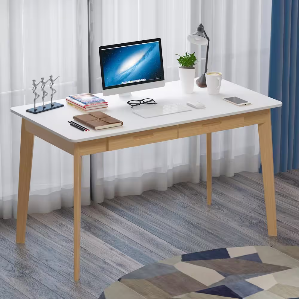 None 47.2 in. W x 21.7 in. D x 29.5 in. H White Rectangular MDF Computer Desk with 2-Drawers