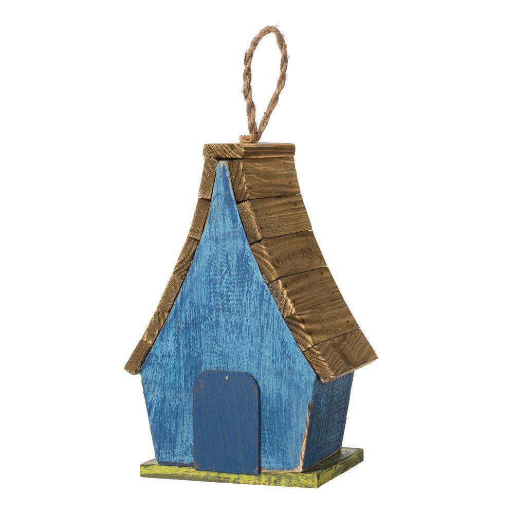 Glitzhome 12.5 in. H Distressed Solid Wood Birdhouse with 3D Leaves