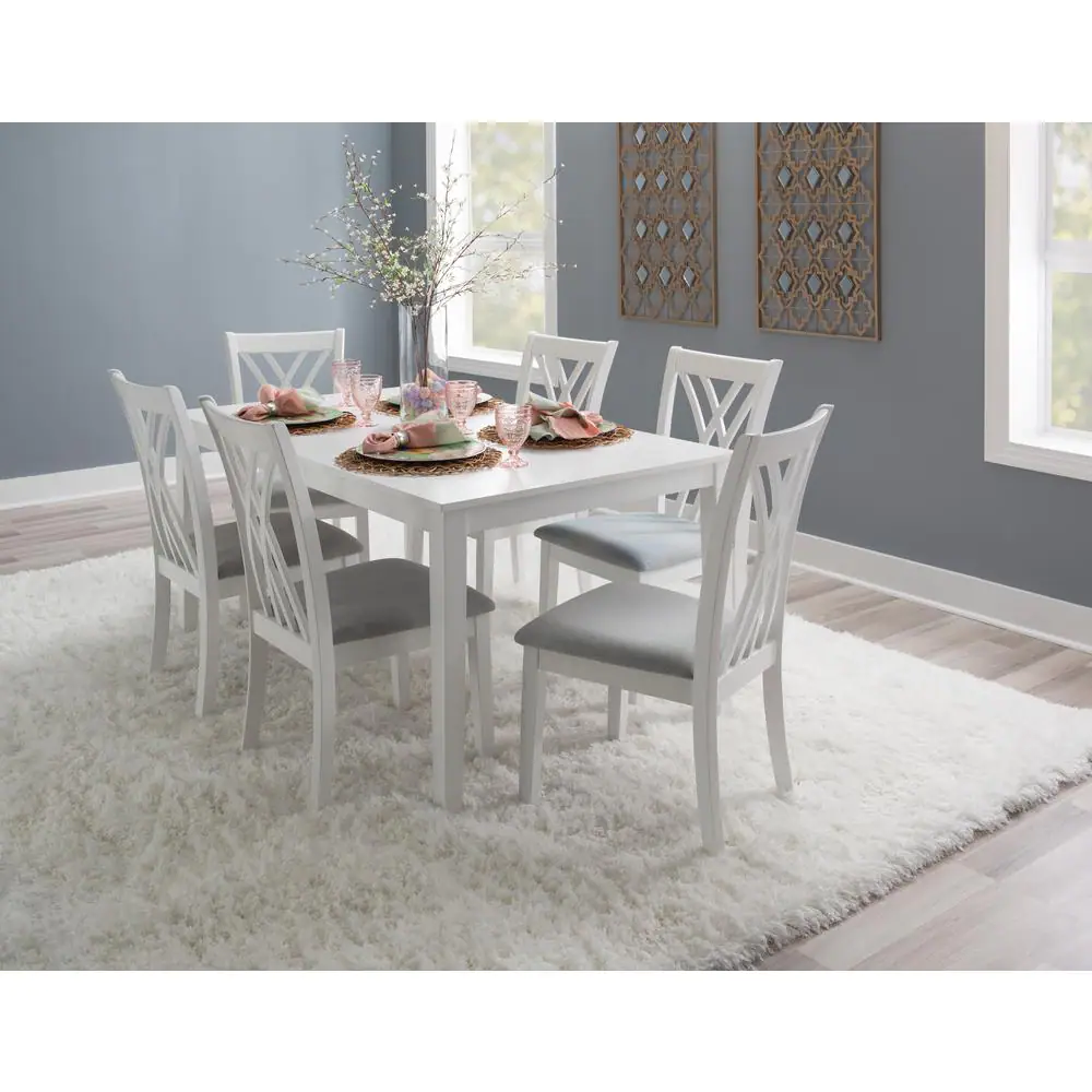 Powell Company Peterson White Rectangular 7-Piece Dining Set with Grey Woven Seats