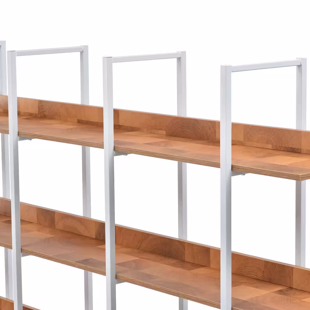 Siavonce 11.81 in. W x 70.90 in. H x 70.90 in. D Brown+White 5 Tier Metal Frame Bookcase Home Office Open MDF Board Bookshelf