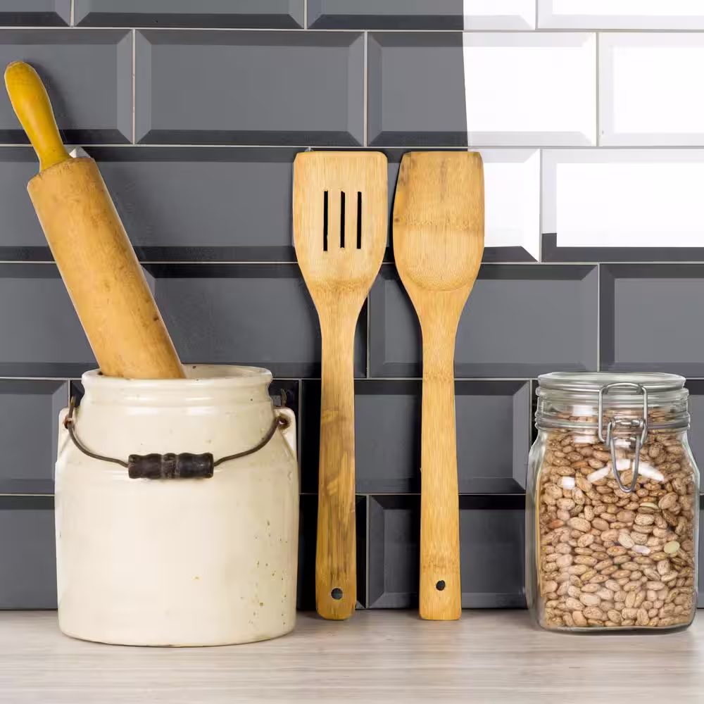 ABOLOS Secret Dimensions Metallic Gray Beveled Subway 3 in. x 6 in. Glass Decorative Wall Tile (14 sq. ft./Case)