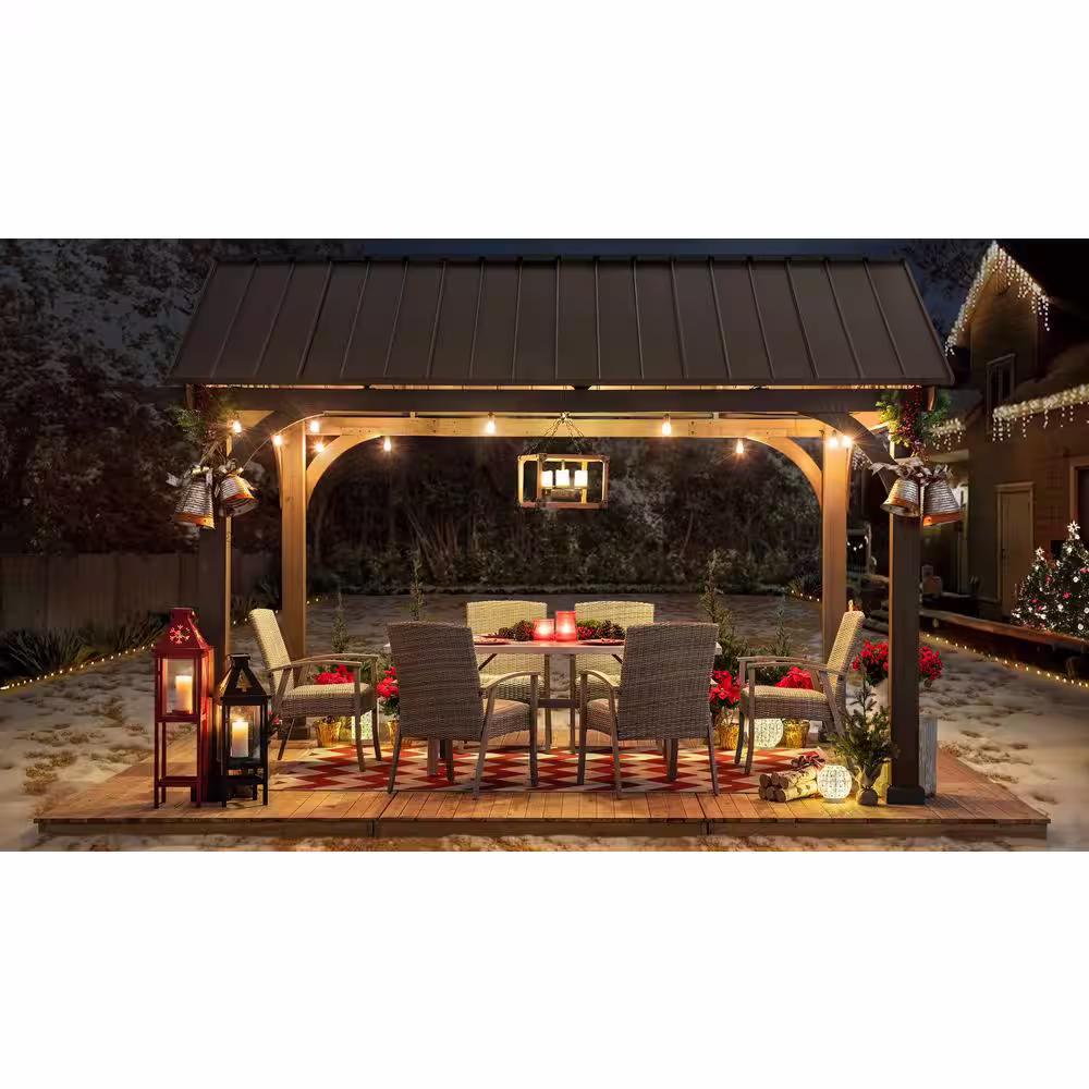 Sunjoy SummerCove Maple 12 ft. x 14 ft. Cedar Framed Gazebo with Brown Steel Hardtop Roof