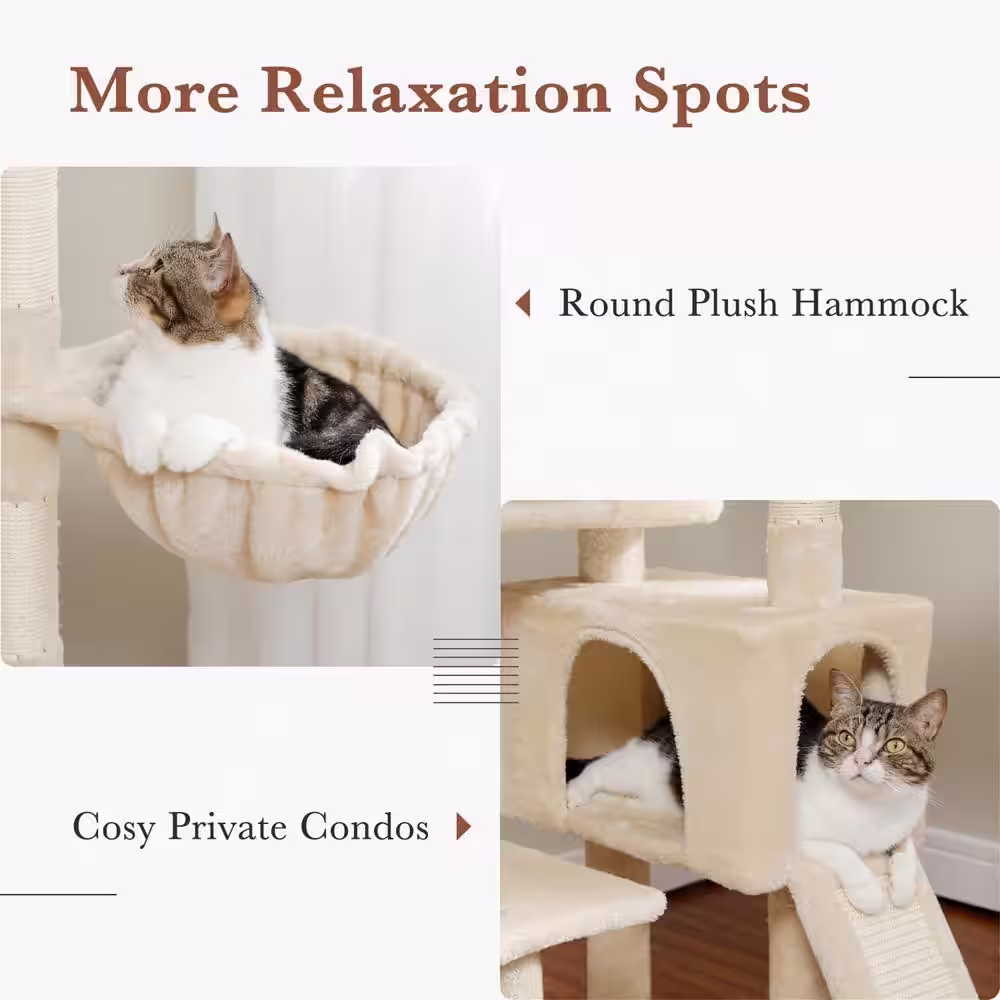 None Scratching Posts and Trees, Luxury Apartment-Style Catwalk, Cat House in Beige