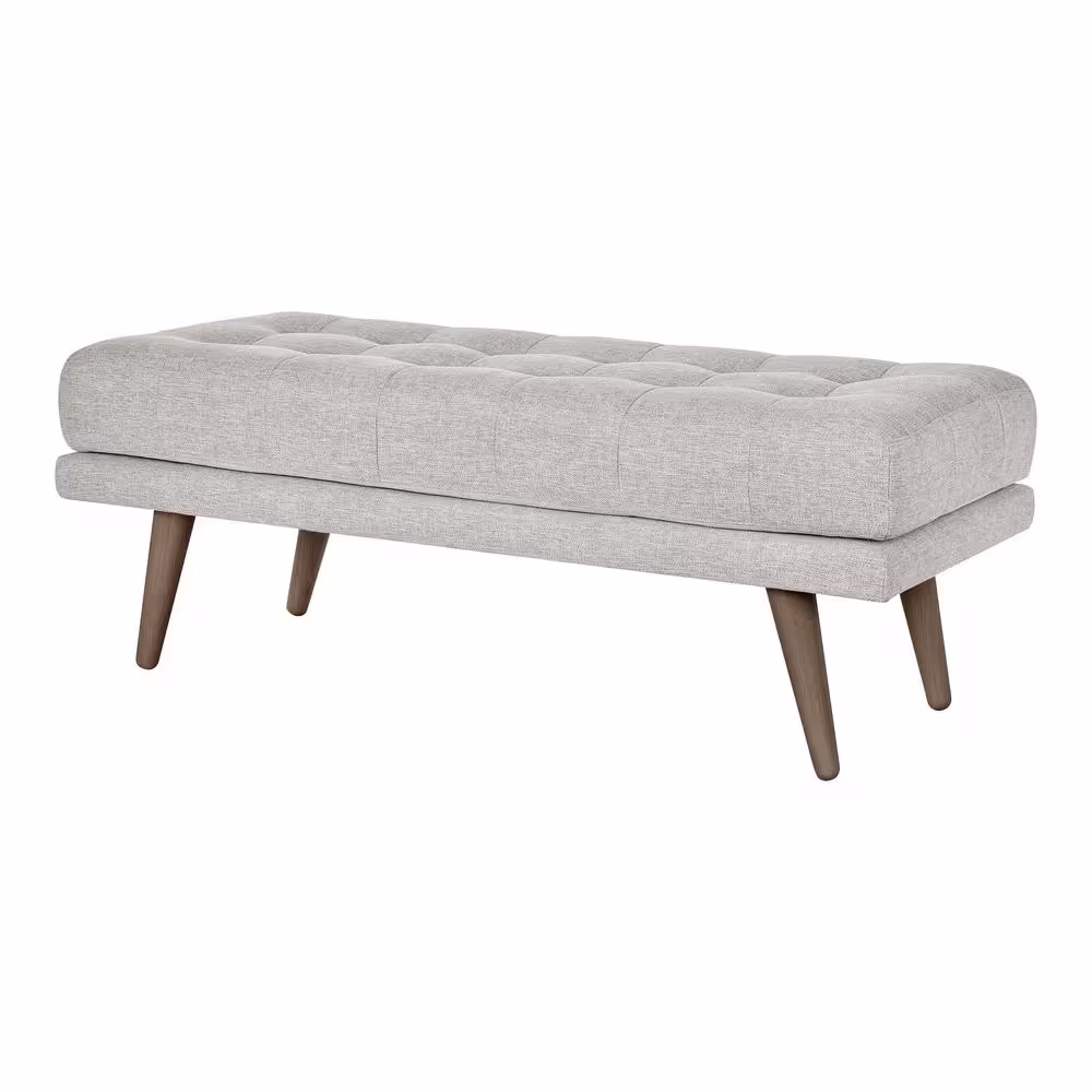 StyleWell Whaverton Dining & Living Upholstered Accent Bench in Stone Gray with Oak Base (48