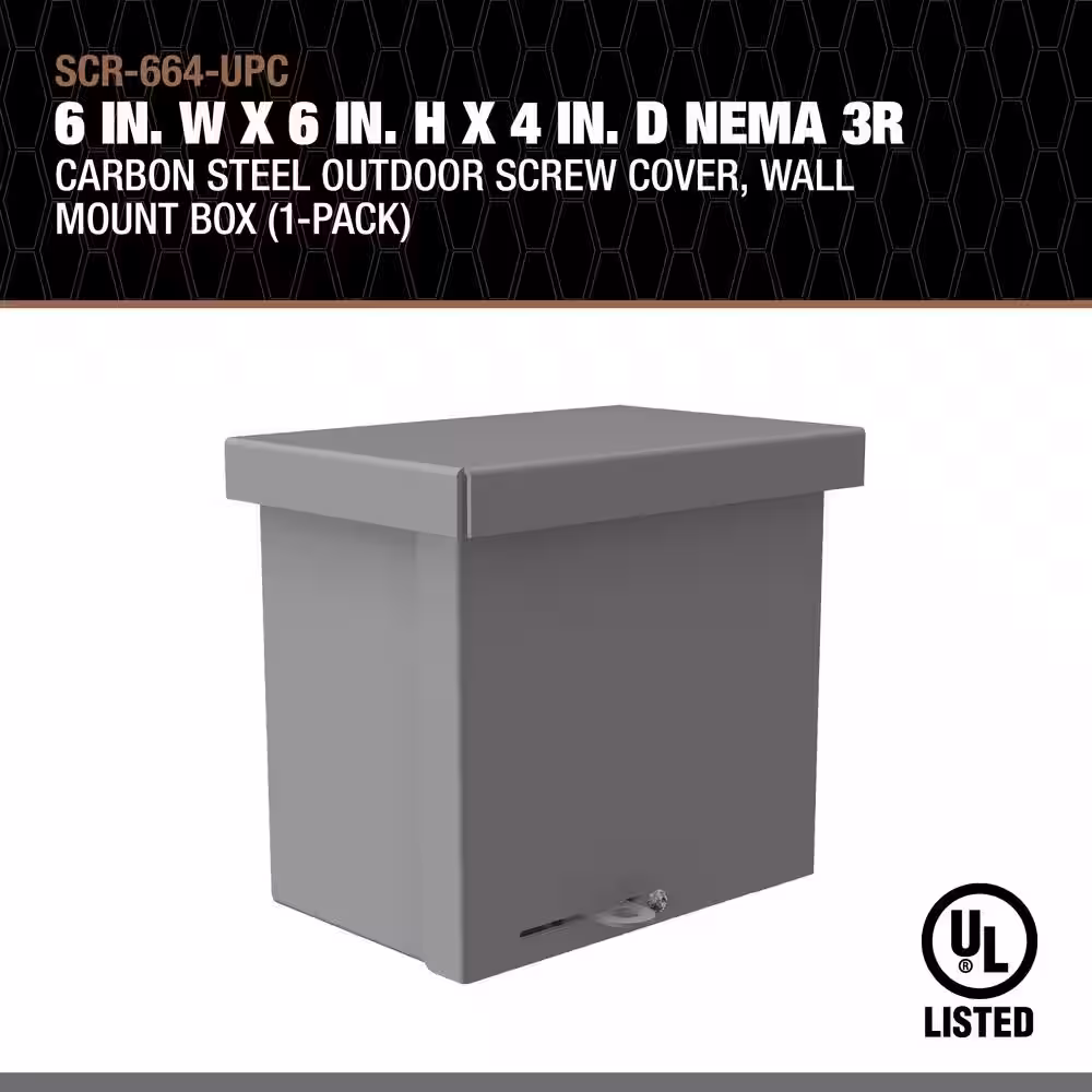 Southwire 6 in. W x 6 in. H x 4 in. D NEMA 3R Carbon Steel Outdoor Screw Cover, Wall Mount Box, 1-Pack