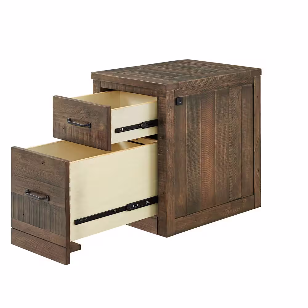 Martin Svensson Home Rustic Natural Brown File Cabinet with 2-Drawers and Fingerprint Lock