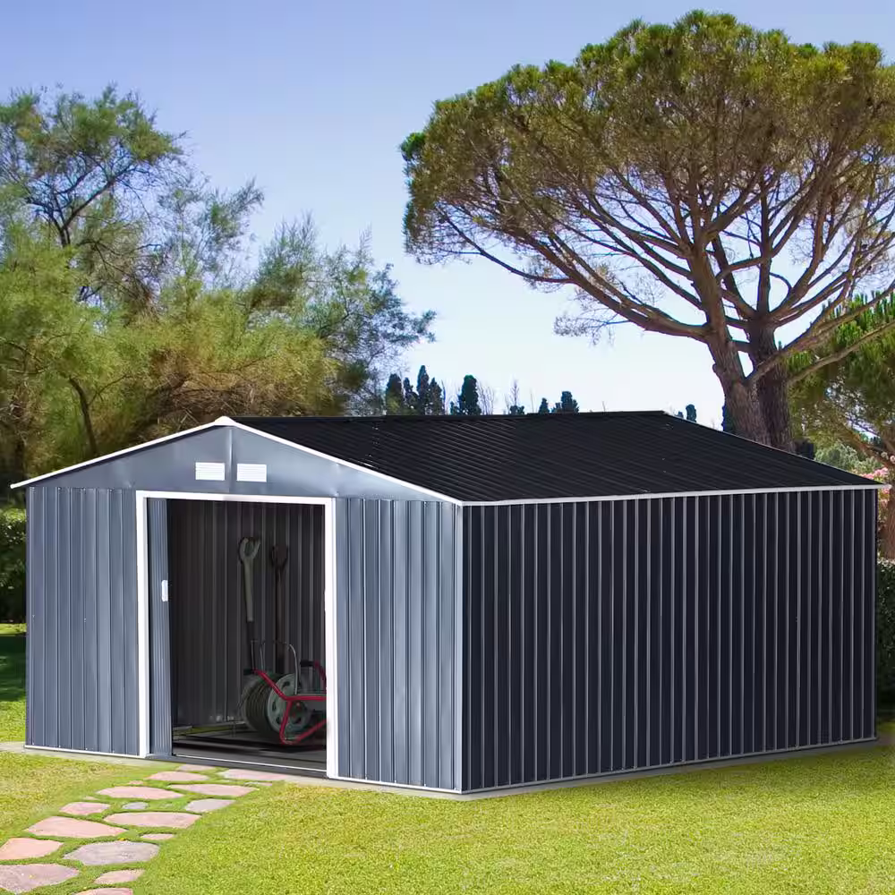 Outsunny 11 ft. x 12.5 ft. Metal Garden Shed Utility Tool Storage for Backyard and Garden with Sloped Roof and Air Ventilation
