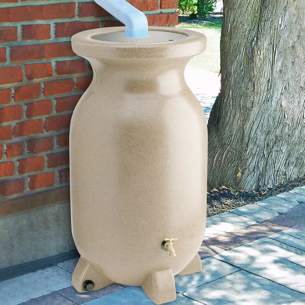 Koolatron Koolscapes Stone-Look Rain Barrel 75 Gal. (285L) Beige, Eco-Friendly Gardening, Water Conservation