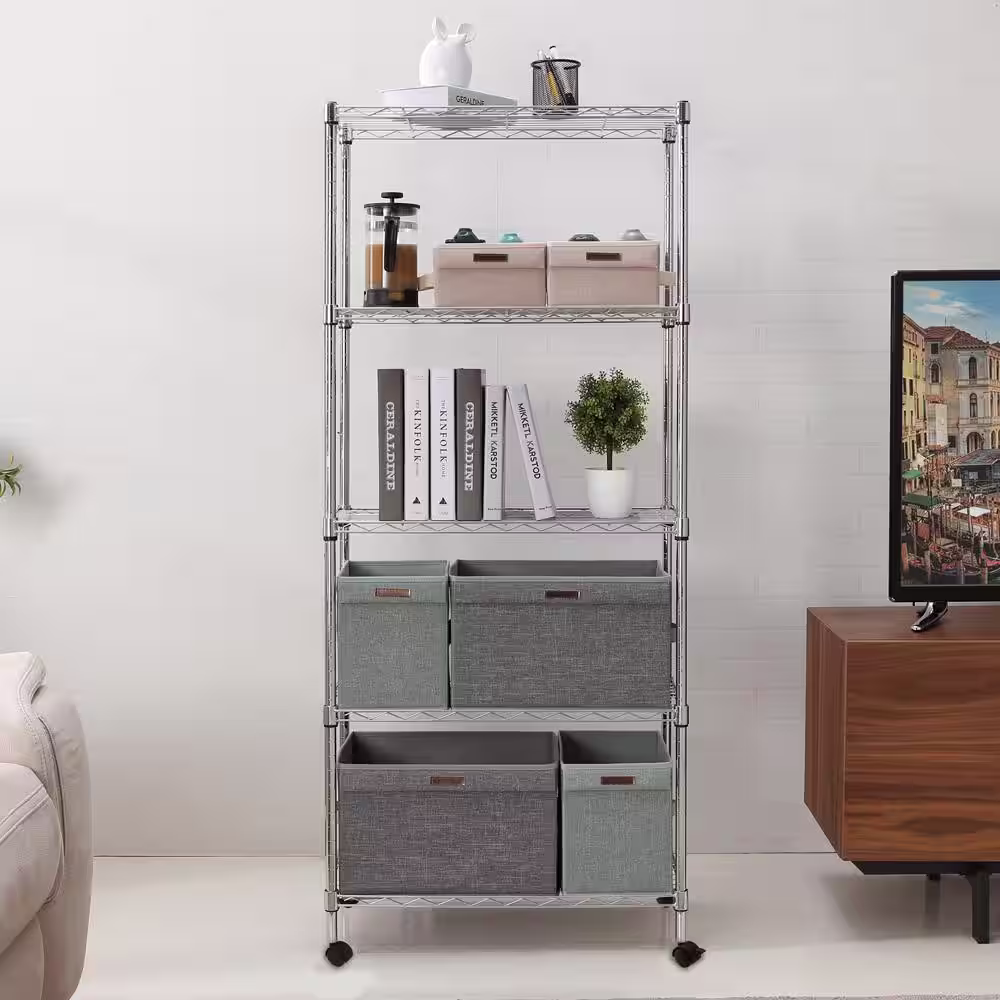 mzg Chrome 5-Tier Steel Utility Wire Garage Storage Shelving Unit with 4-Casters (30 in. W x 59 in. H x 14 in. D)