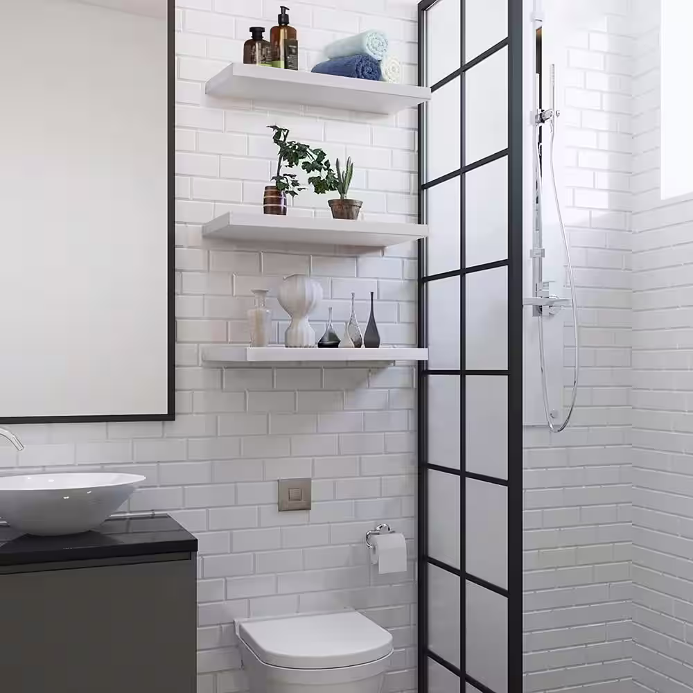 None 17 in. W x 6.7 in. D White Wood Decorative Wall Shelf Floating Shelves, Set of 3