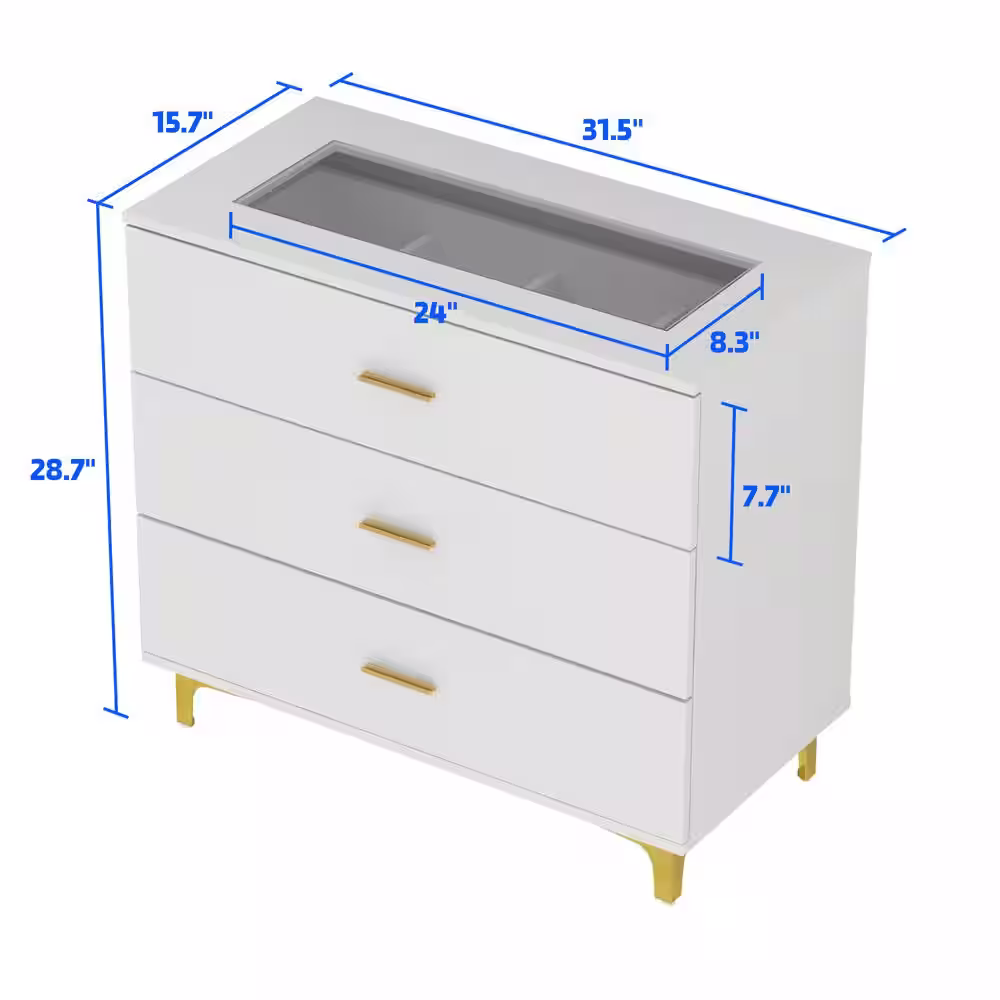 None White Wooden Nightstand, End Table with 3 Drawers, 31.5 L x 15.7 in. W x 28.7 in. H