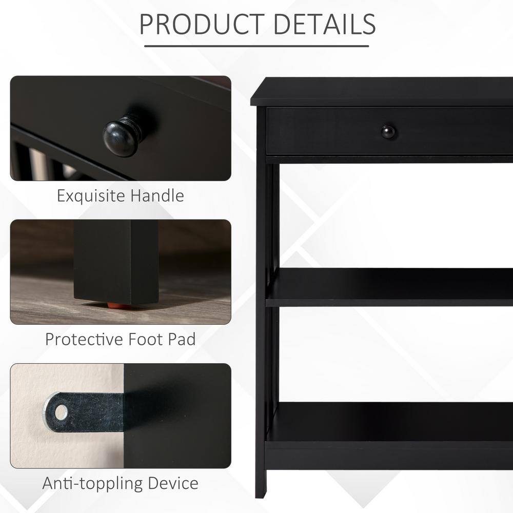 HOMCOM Modern 39.25 in. Black Rectangle Wood Console Table with Shelves