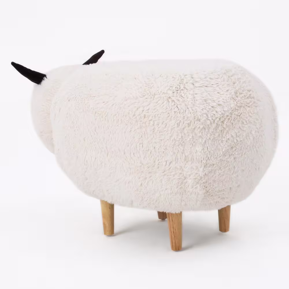Noble House Pearcy White Furry Sheep Ottoman Bench