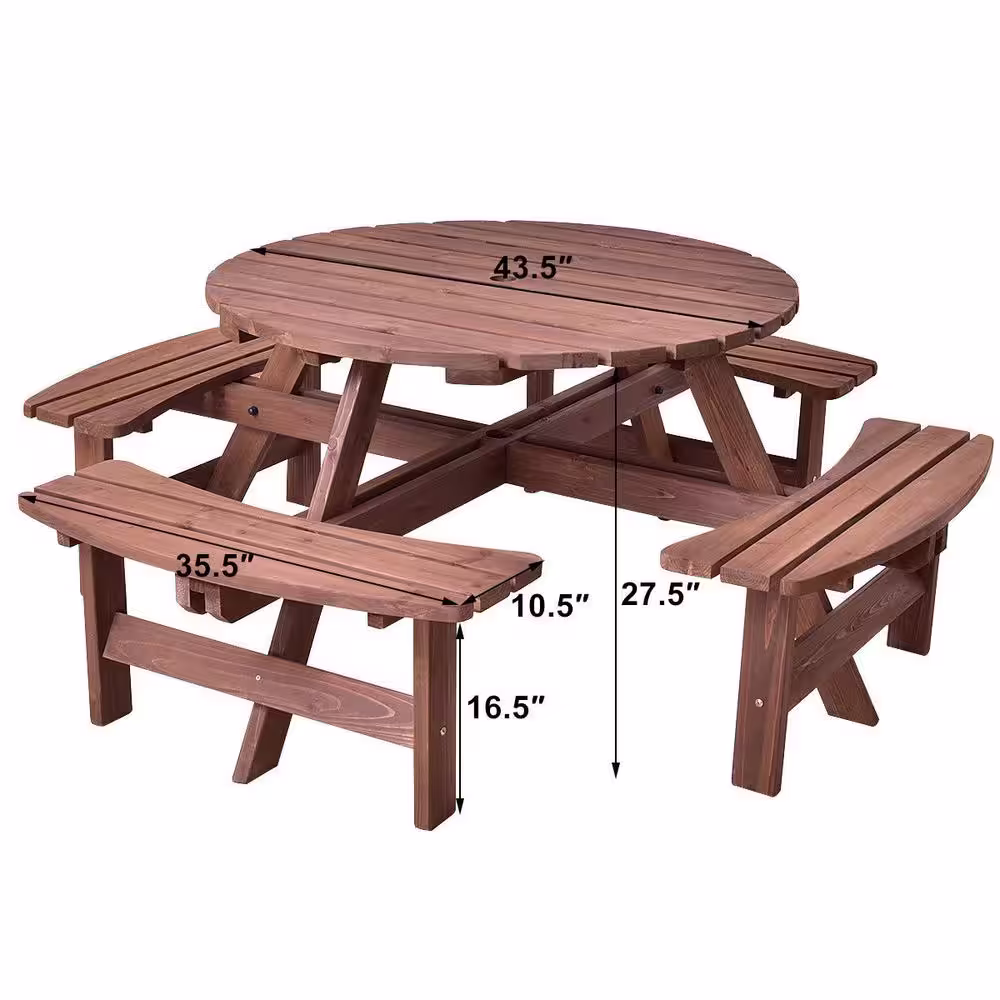 Boyel Living 8-Seat Wood Patio Picnic Dining Seat Bench Set