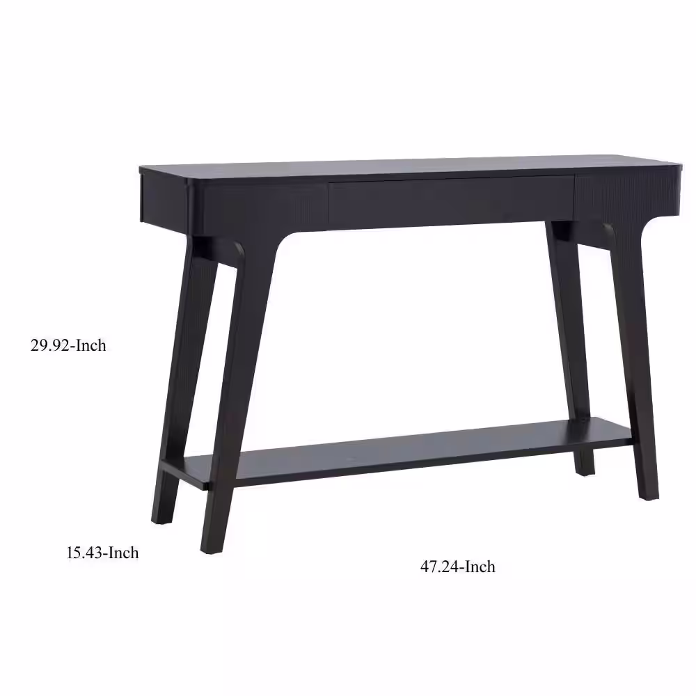 Benjara 47.24 in. Black Rectangle Wood Console Sofa Table with 1 Drawer and Bottom Shelf