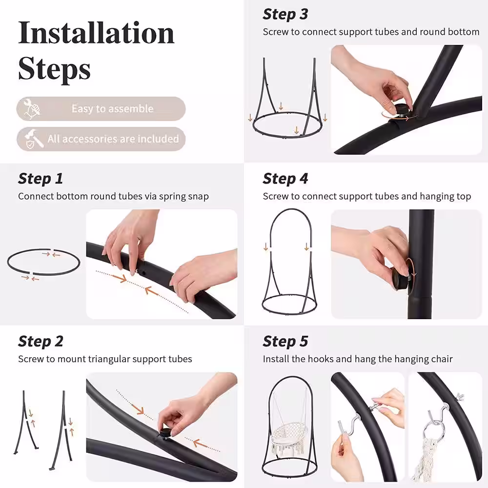 None 6.1 ft. Hammock Chair with Stand Included, Heavy-Duty Hanging Chair w/Stand, 330 lbs. Capacity, Patent Pending, in Beige