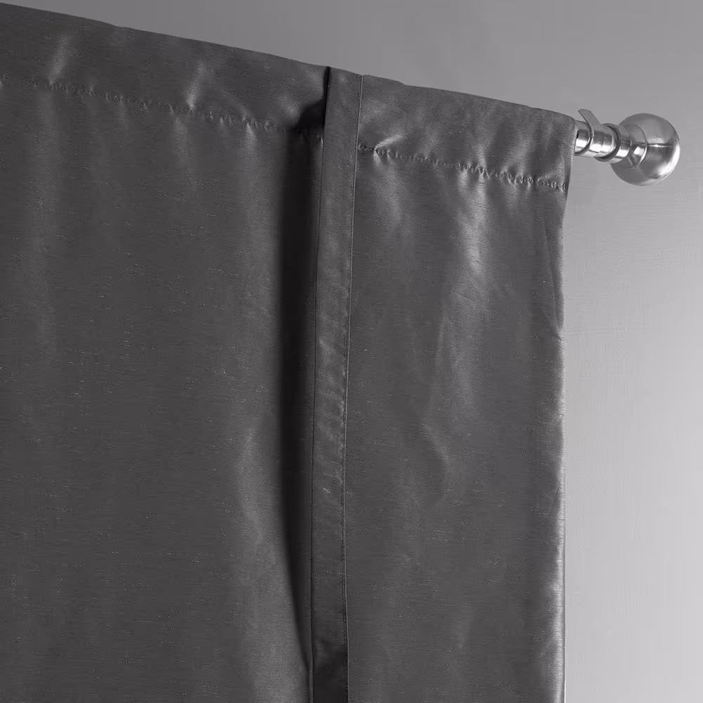 Exclusive Fabrics & Furnishings Arrowhead Grey Textured Faux Dupioni Silk 46in. W x 63in. L Room Darkening Rod Pocket Tie-Up Window Shade (1 Panel)