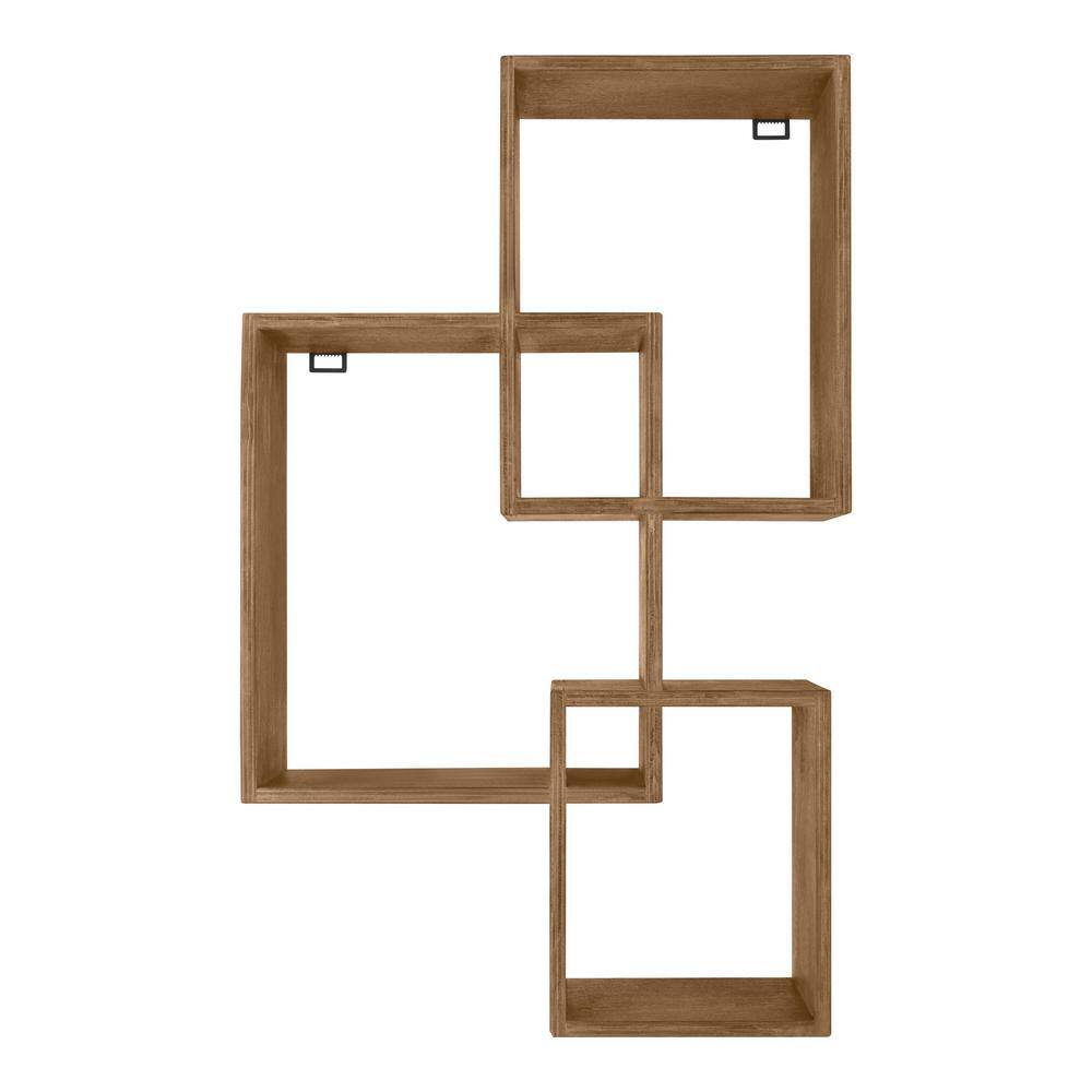 StyleWell Antique Brown Wood Wall Shelf (17 in. W x 28 in. H)