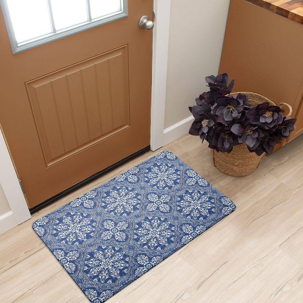 StyleWell Indigo Plaza Blue 20 in. x 32 in. Kitchen Mat