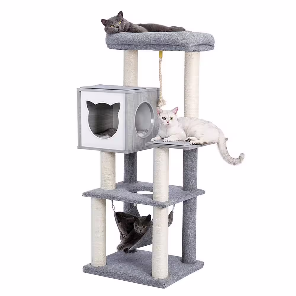 Foobrues Wooden Large Cat Tree Hammock Sisal Post Cat House