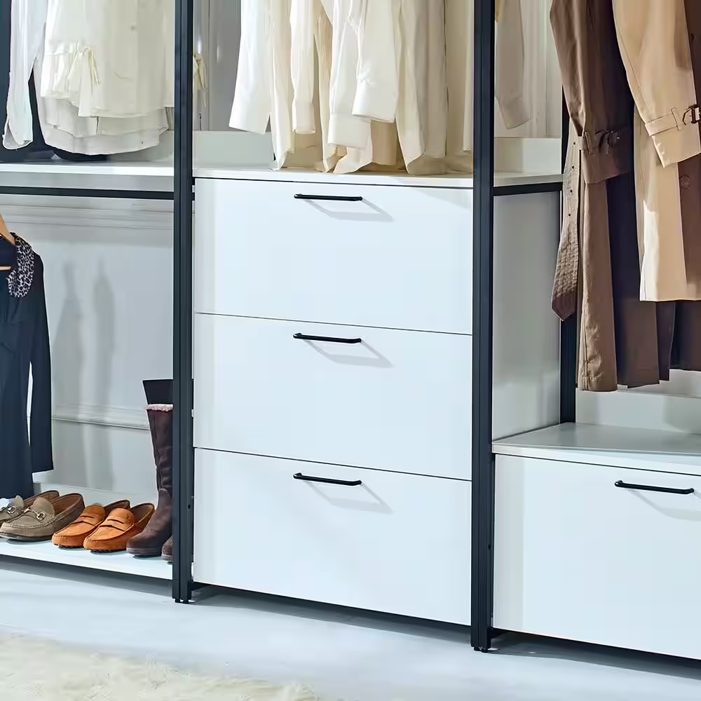 None Fiona 143 in. W White Freestanding Walk in Wood Closet System with Metal Frame