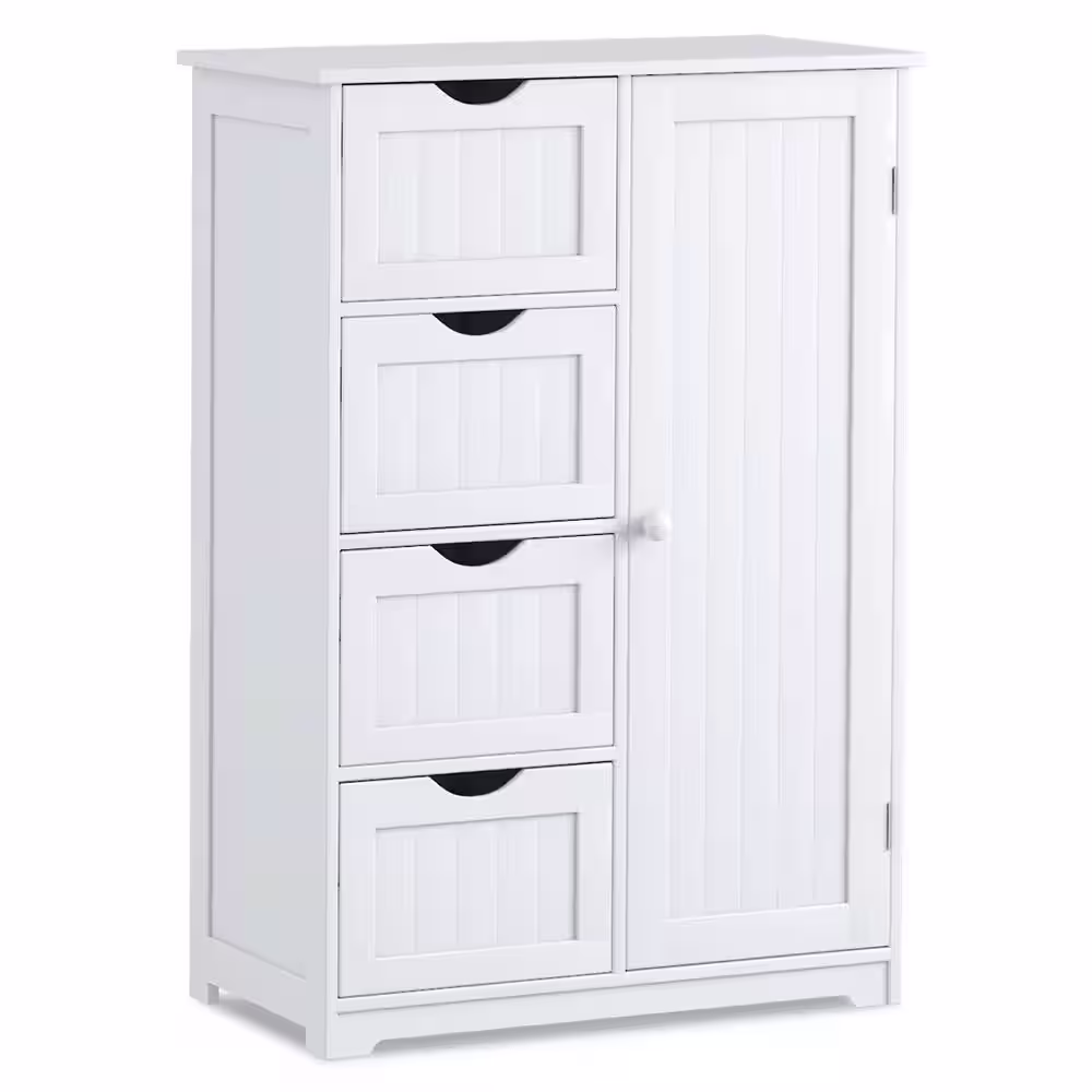 Costway 22 in.W x 32 in.H x 12 in.D 4-Gauge 2-Shelves Wooden Freestanding Cabinet in White