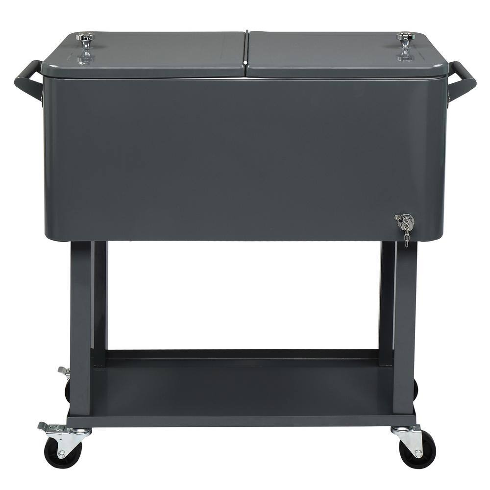None Dark Grey 80 qt. Iron Beverage Wheeled Cooler with Shelf