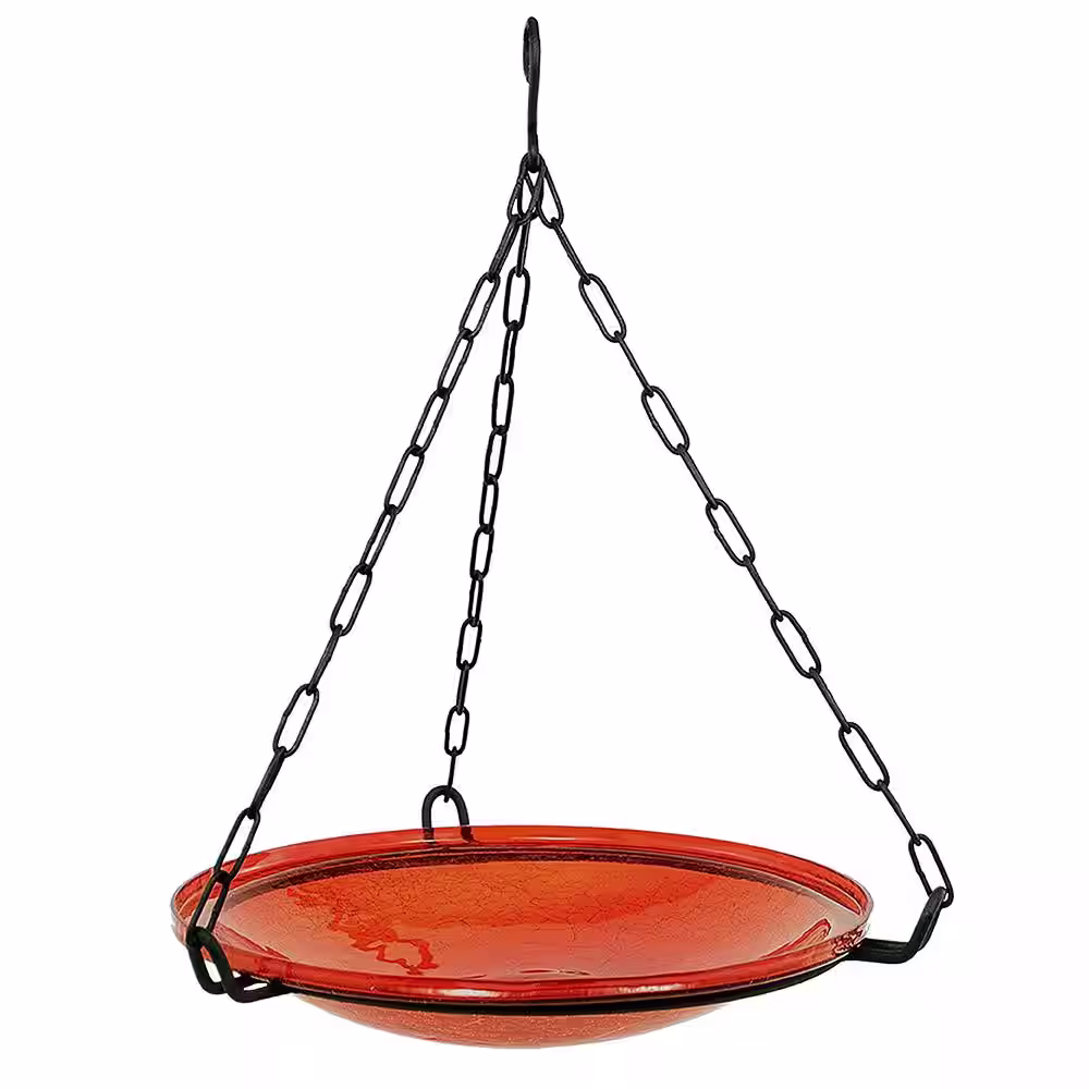 Achla Designs 14 in. Dia Red Reflective Crackle Glass Birdbath Bowl