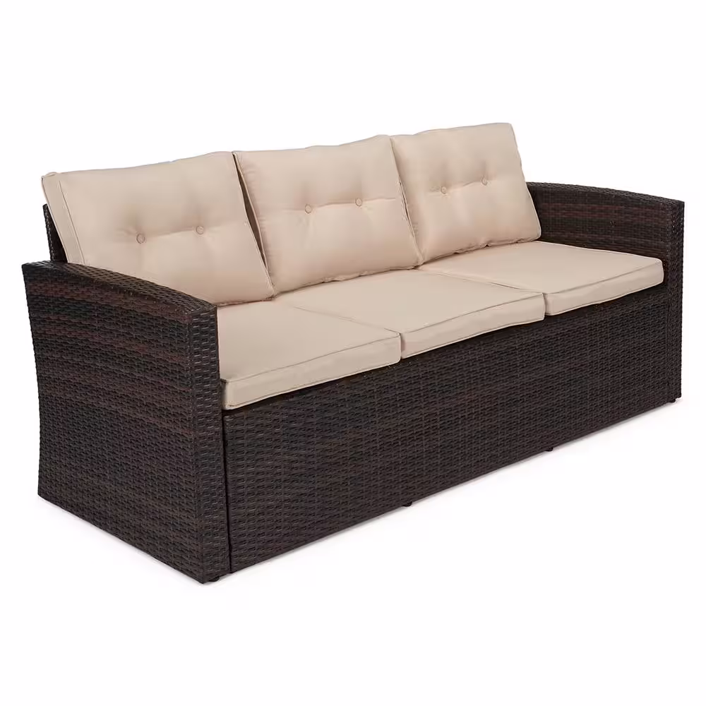 None 6-Piece Wicker Patio Conversation Set with Beige Cushions