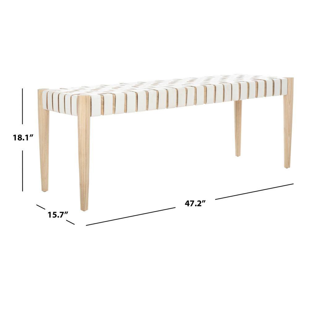 SAFAVIEH Amalia 47 in. Off-White/Brown Faux Leather Entryway Bench