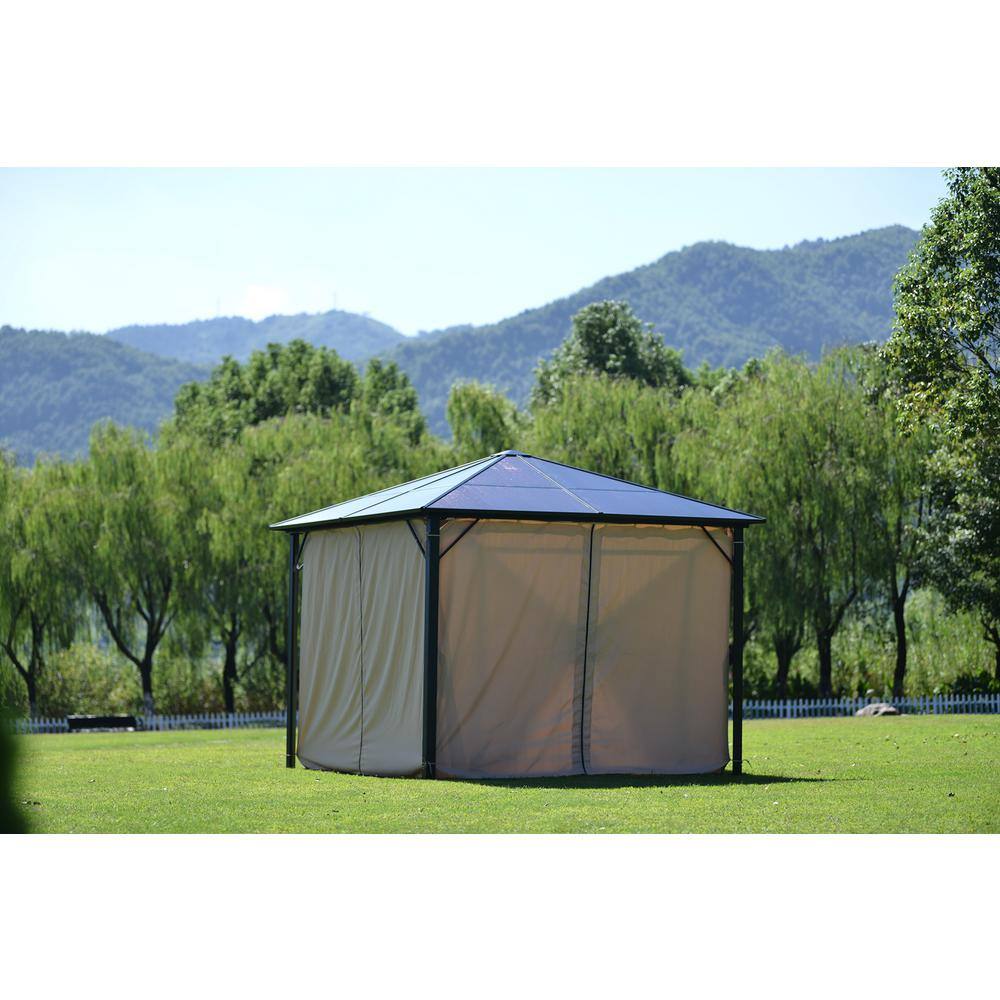 None Patio 9.8 ft. x 9.8 ft. Beige Aluminum Garden Paito Gazebo with Polycarbonate Roof