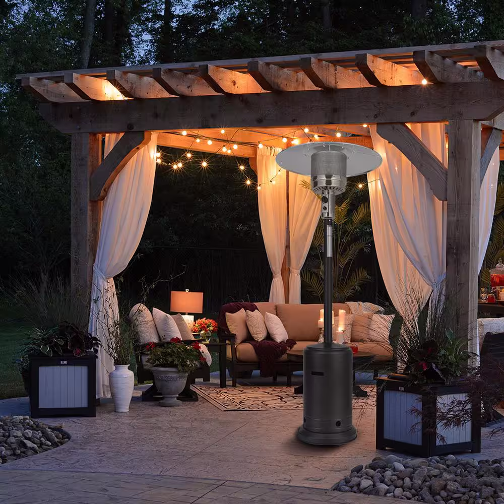 None 46000 BTU Standing Propane Patio Heater with Wheels in Mocha