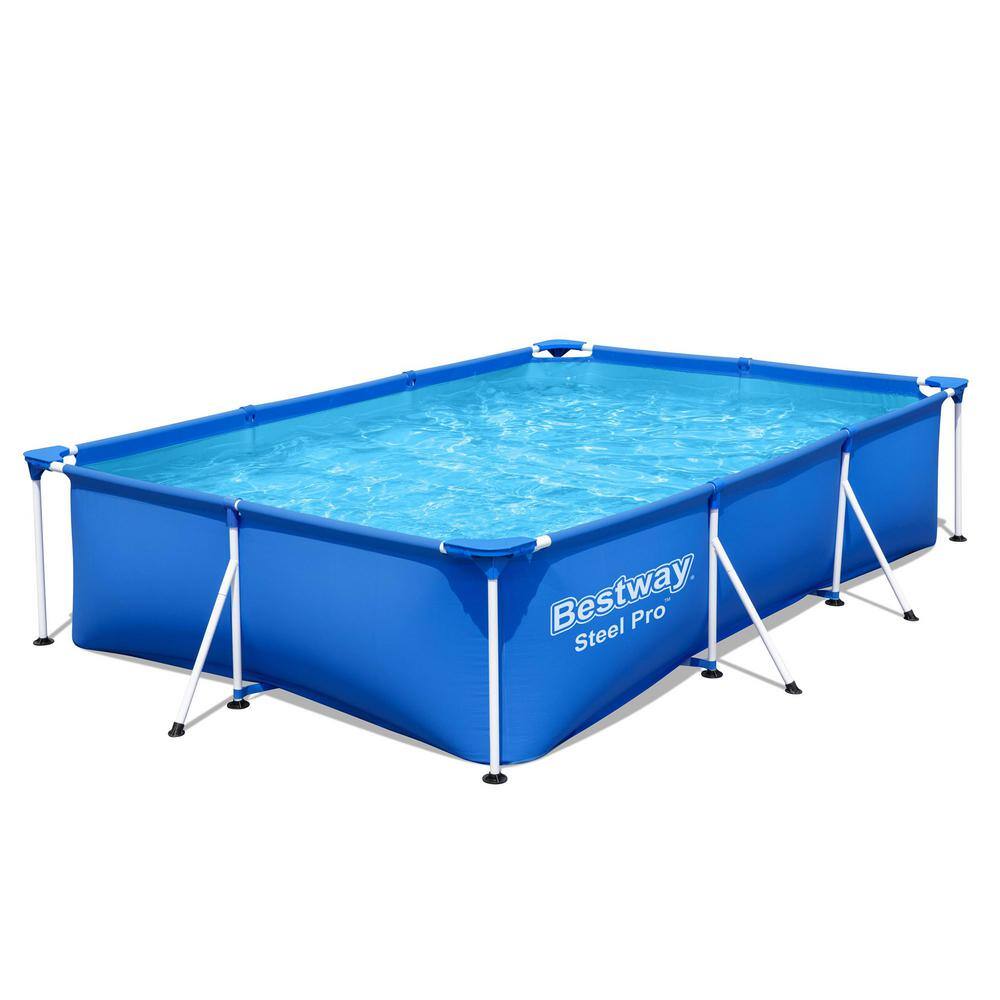Bestway 9.8 ft. x 6.6 ft. Rectangular 26 in. Metal Frame Above Ground Swimming Pool Set