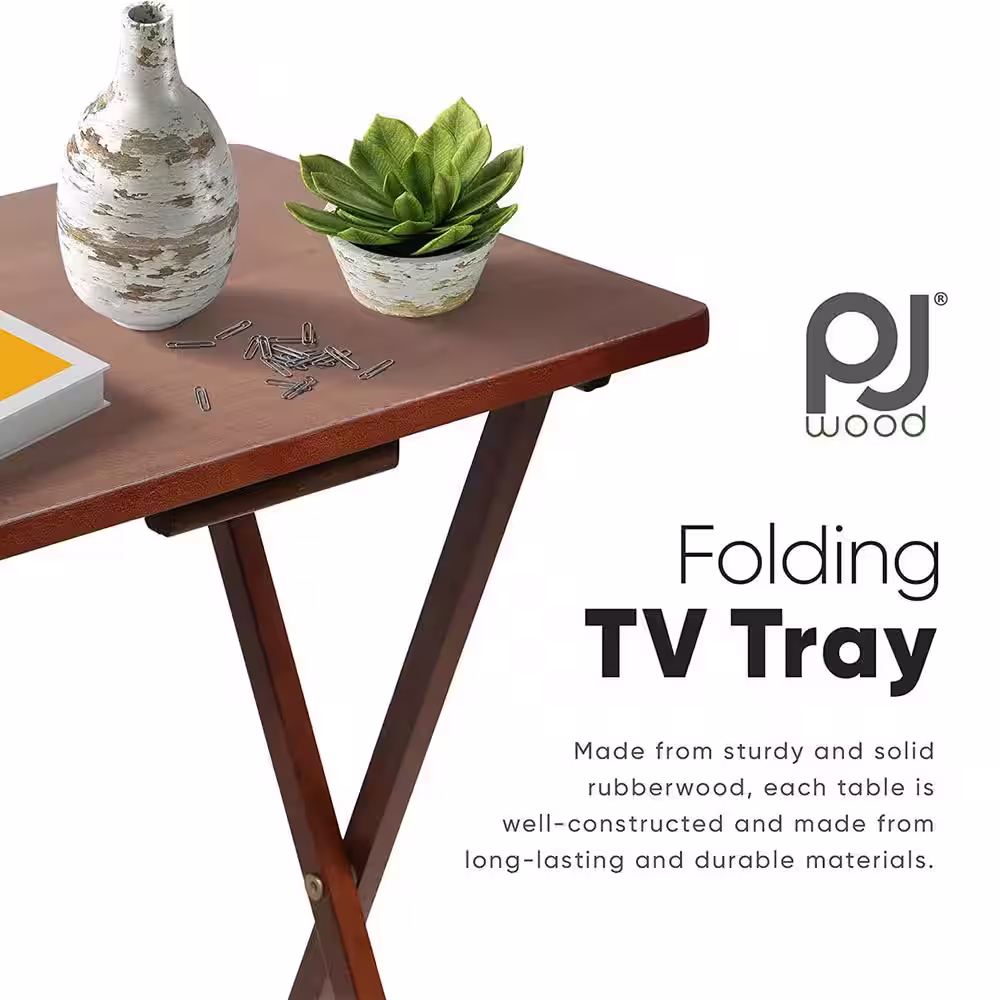 PJ wood 2.2 ft. Brown Wood Folding TV Tray Tables