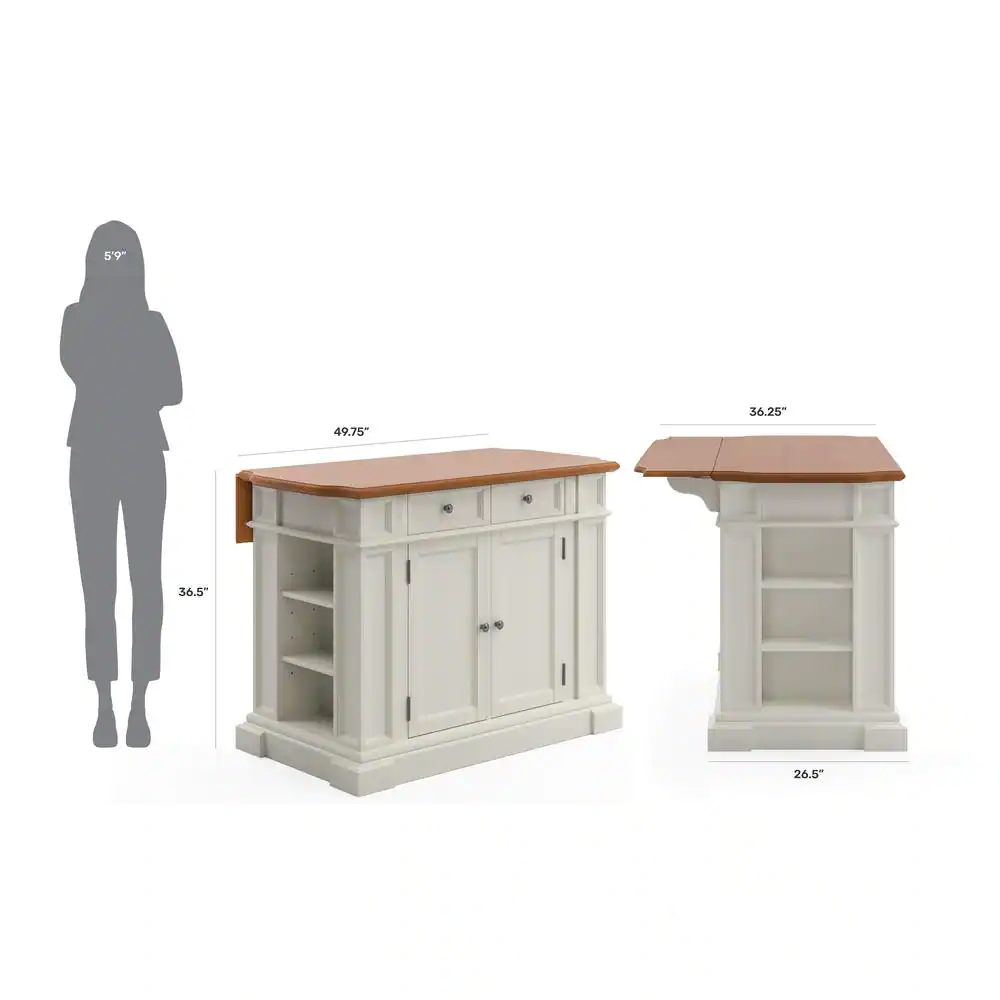 HOMESTYLES Americana White Kitchen Island With Drop Leaf