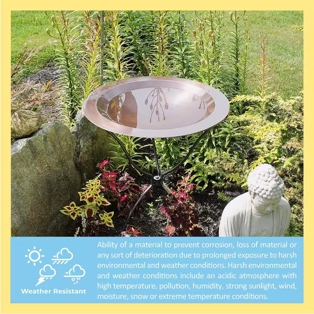 ACHLA DESIGNS 24 in. Dia Antique Copper Plated Large Brass Classic Birdbath with Shallow Rimmed Bowl