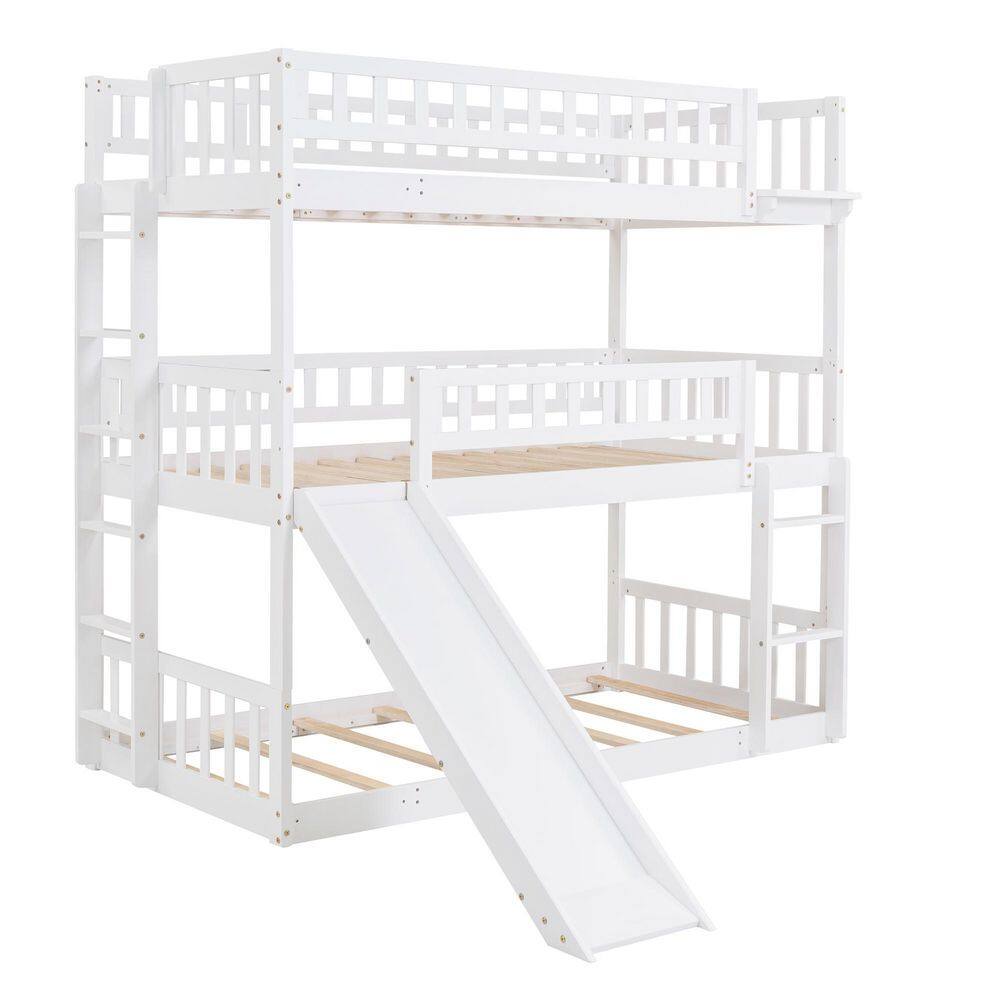 Harper & Bright Designs White Twin Triple Bunk Bed with Built-in Ladder and Slide