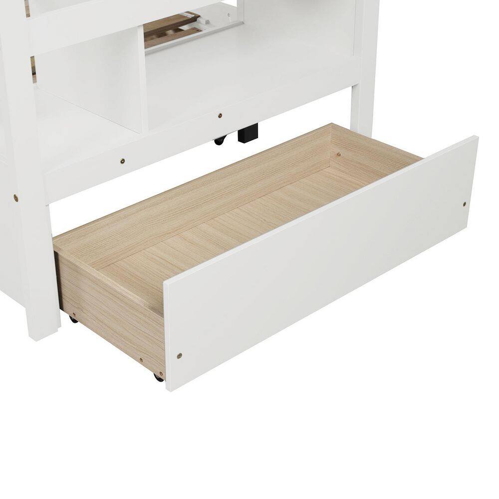 None White Twin Over Twin/King (Irregular King) Bunk Bed with Twin Trundle, Extendable Bunk Bed