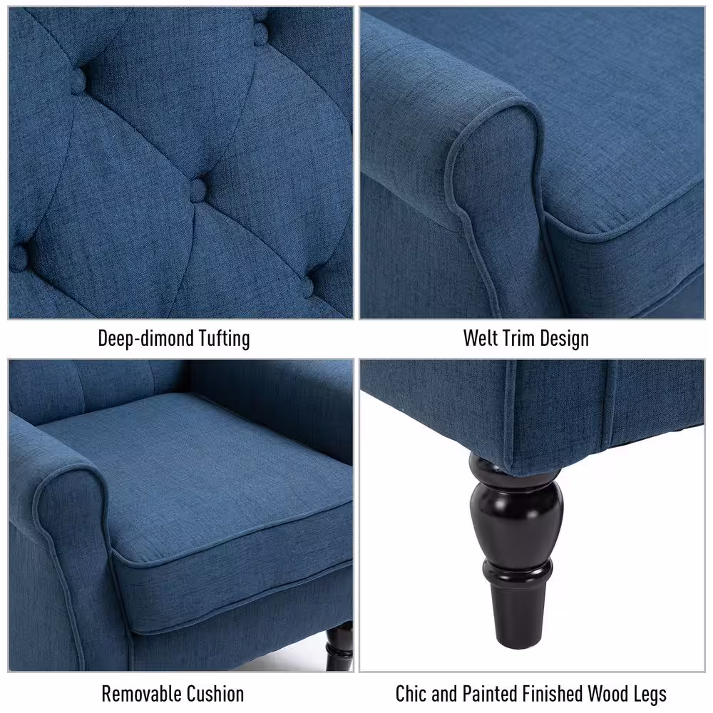 HOMCOM Button-Tufted Accent Chair with High Wingback, Rounded Cushioned Armrests and Thick Padded Seat, Blue