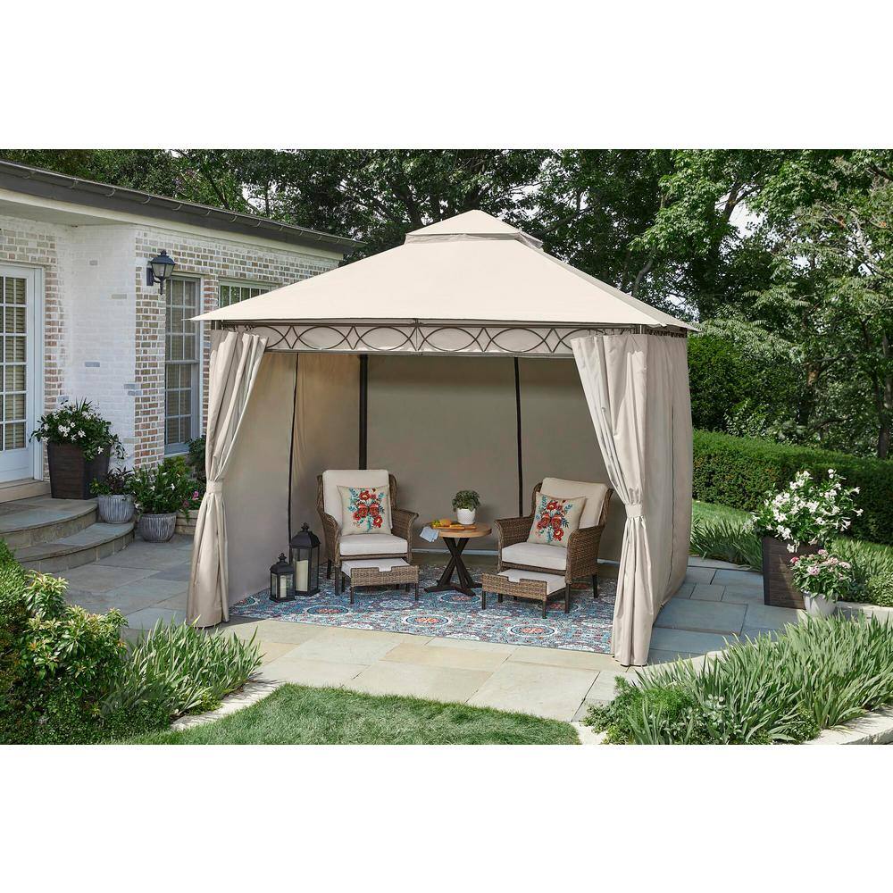 Hampton Bay Palantine 10.5 ft. x 10.5 ft. Tan Soft Top Gazebo
