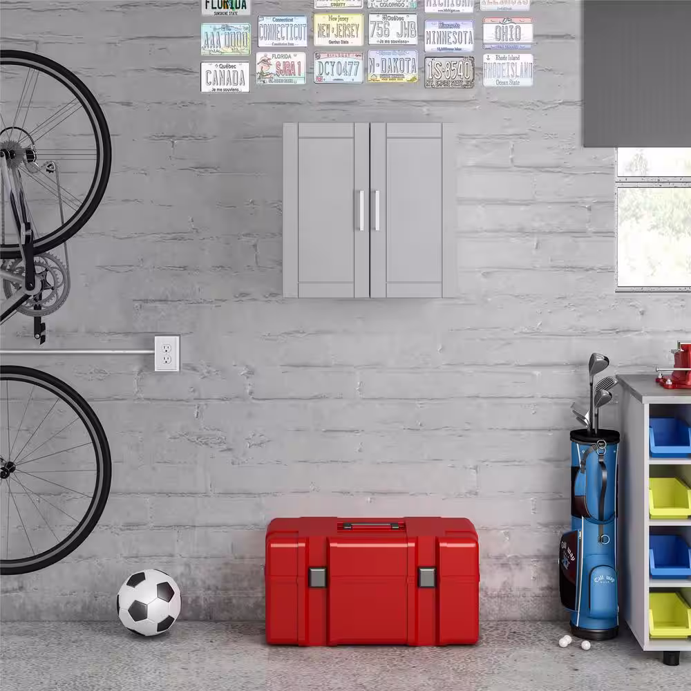 Ameriwood Home Wood 2-Shelf Wall Mounted Garage Cabinet inÂ White (24 in. W x 24 in. H x 12 in. D)